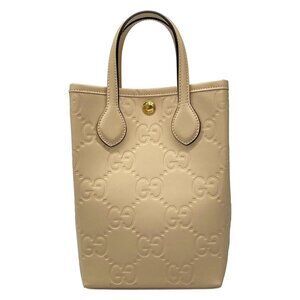Auth GUCCI GG Super Mini Bag 790133 Beige Leather Tote Bag